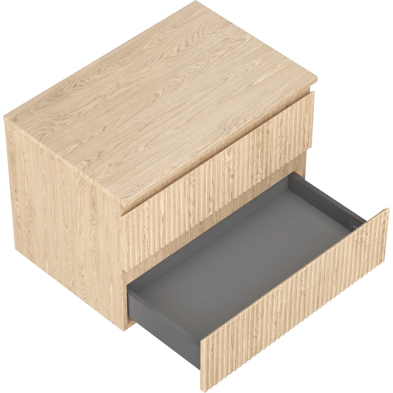 Mexen Rivel armoire de salle de bains sous-vasque 70 cm avec plateau, 2 tiroirs, rainurée, chêne - 91A20-07047-2-BFFC81
