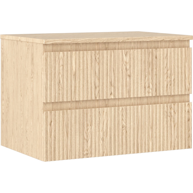 Mexen Rivel armoire de salle de bains sous-vasque 70 cm avec plateau, 2 tiroirs, rainurée, chêne - 91A20-07047-2-BFFC81