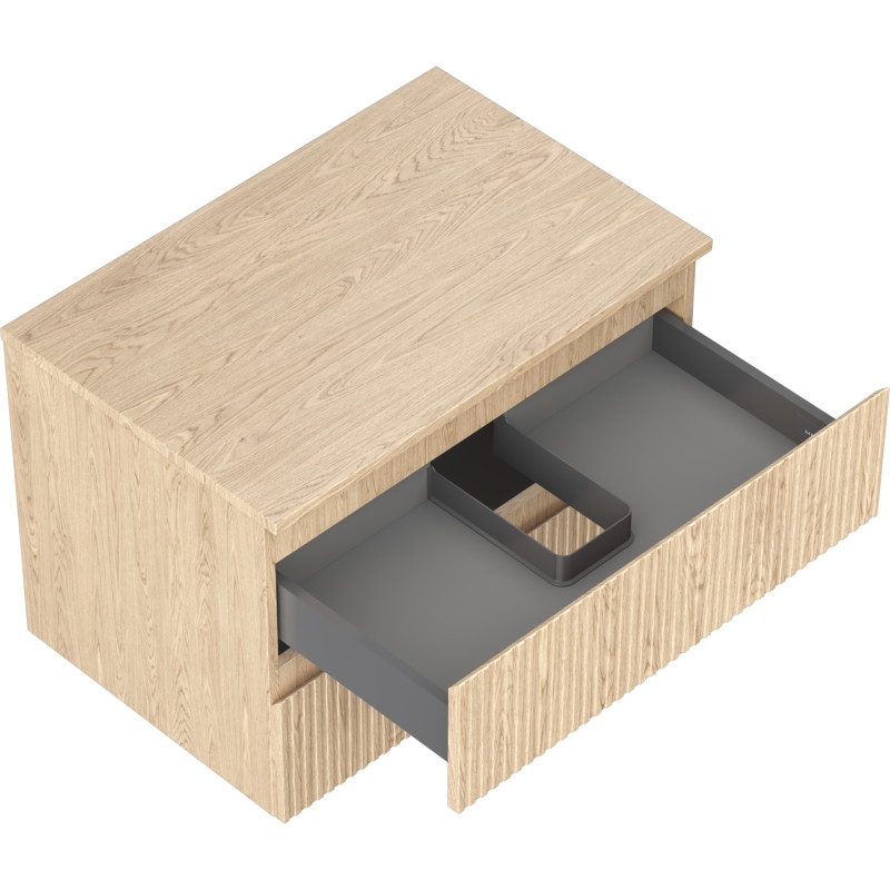 Mexen Rivel armoire de salle de bains sous-vasque 70 cm avec plateau, 2 tiroirs, rainurée, chêne - 91A20-07047-2-BFFC81