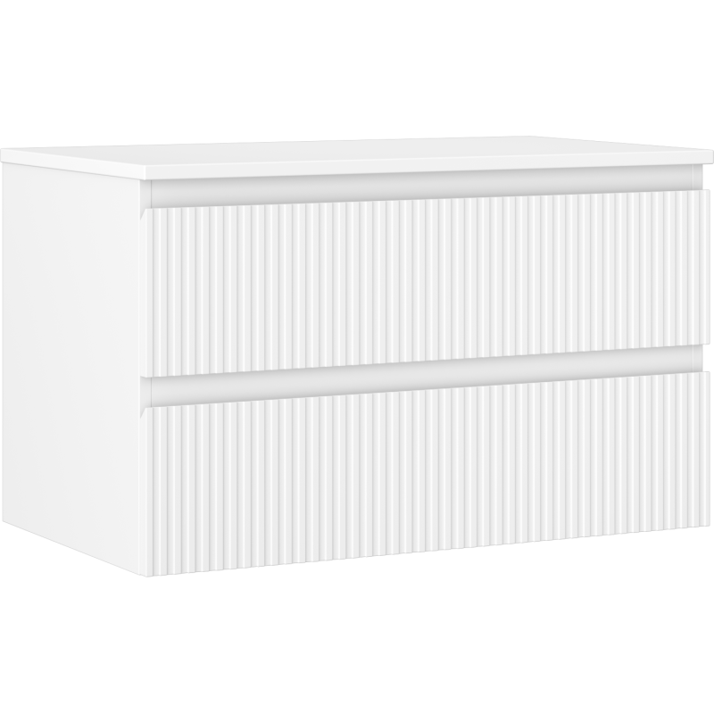 Mexen Rivel armoire de salle de bains sous lavabo 80 cm avec plateau, 2 tiroirs, rainurée, blanc mat - 91A20-08047-2-BFFC01