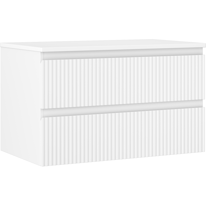 Mexen Rivel meuble de salle de bains sous-vasque 80 cm avec plateau, 2 tiroirs, rainuré, blanc mat - 91A20-08047-2-BFFC01