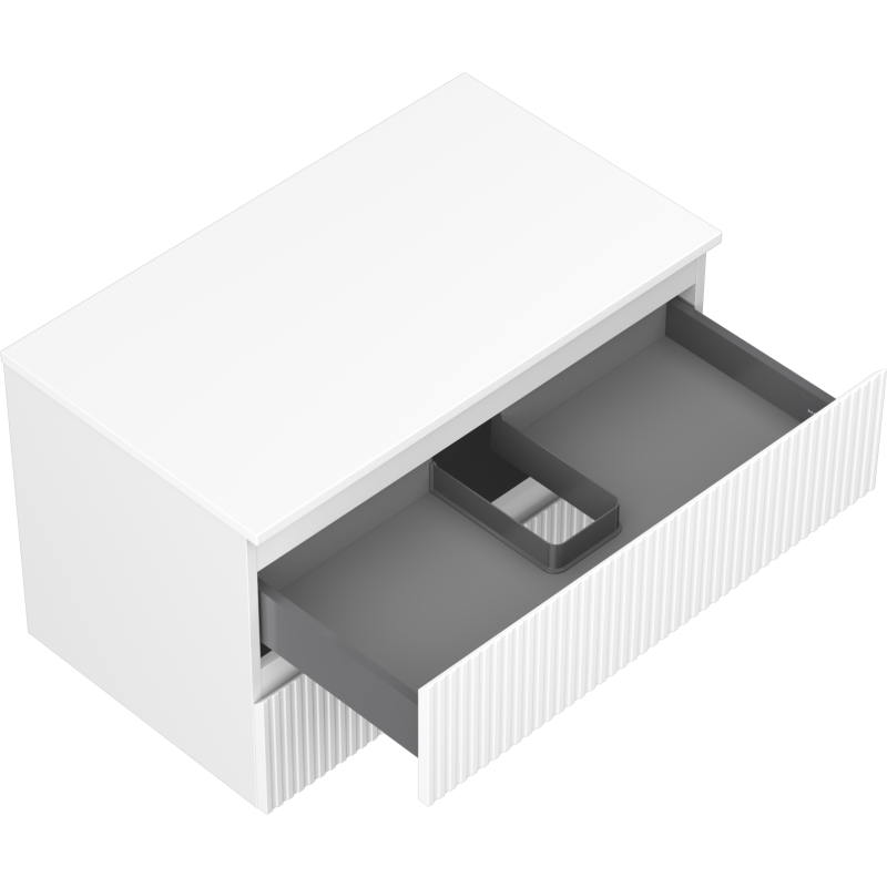 Mexen Rivel meuble de salle de bains sous-vasque 80 cm avec plateau, 2 tiroirs, rainuré, blanc mat - 91A20-08047-2-BFFC01