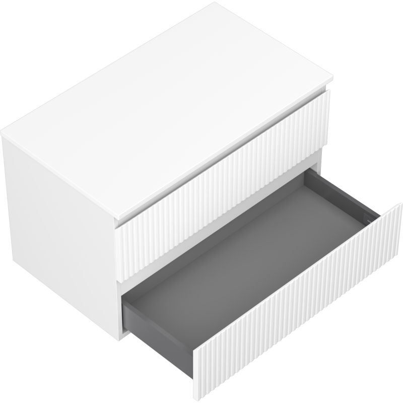 Mexen Rivel meuble de salle de bains sous-vasque 80 cm avec plateau, 2 tiroirs, rainuré, blanc mat - 91A20-08047-2-BFFC01