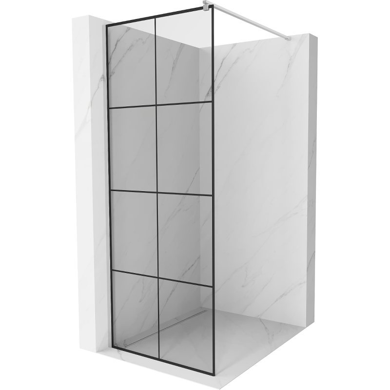Mexen Kioto paroi de douche Walk-in 90 x 200 cm, grille noire 8 mm, chrome - 800-090-101-01-77