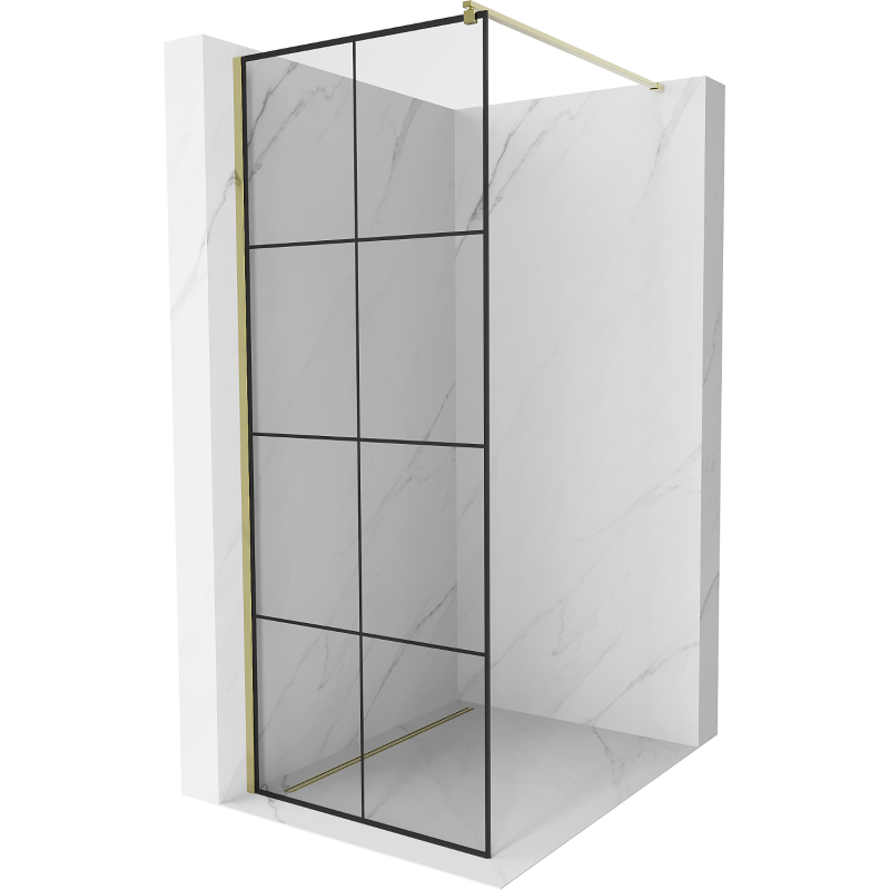 Mexen Kioto paroi de douche Walk-in 70 x 200 cm, grille noire 8 mm, or - 800-070-101-50-77