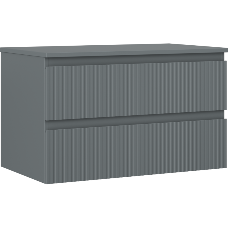 Mexen Rivel armoire de salle de bains sous lavabo 80 cm avec plateau, 2 tiroirs, rainuré, graphite mat - 91A20-08047-2-BFFC66