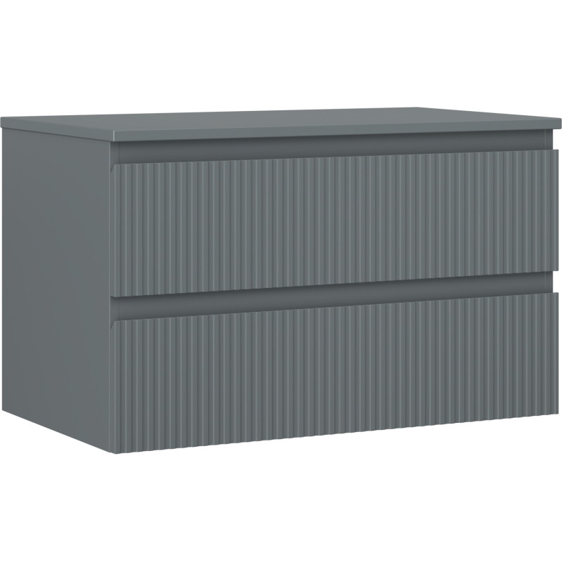 Mexen Rivel meuble de salle de bains sous-lavabo 80 cm avec plateau, 2 tiroirs, rainuré, graphite mat - 91A20-08047-2-BFFC66