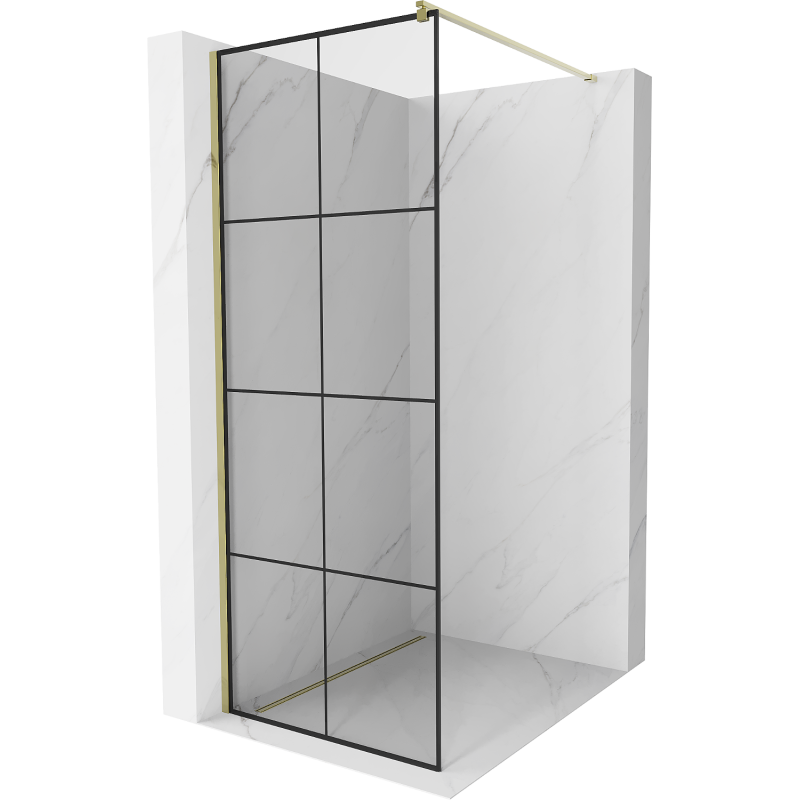 Mexen Kioto paroi de douche Walk-in 80 x 200 cm, grille noire 8 mm, dorée - 800-080-101-50-77