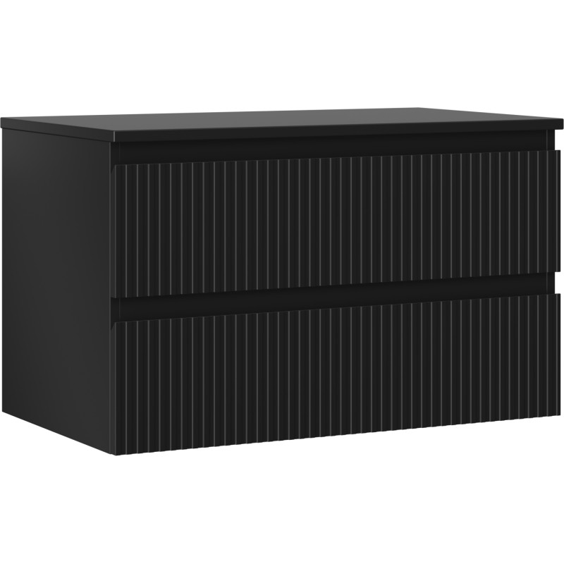 Mexen Rivel armoire de salle de bains sous-vasque 80 cm avec plateau, 2 tiroirs, rainurée, noir mat - 91A20-08047-2-BFFC71