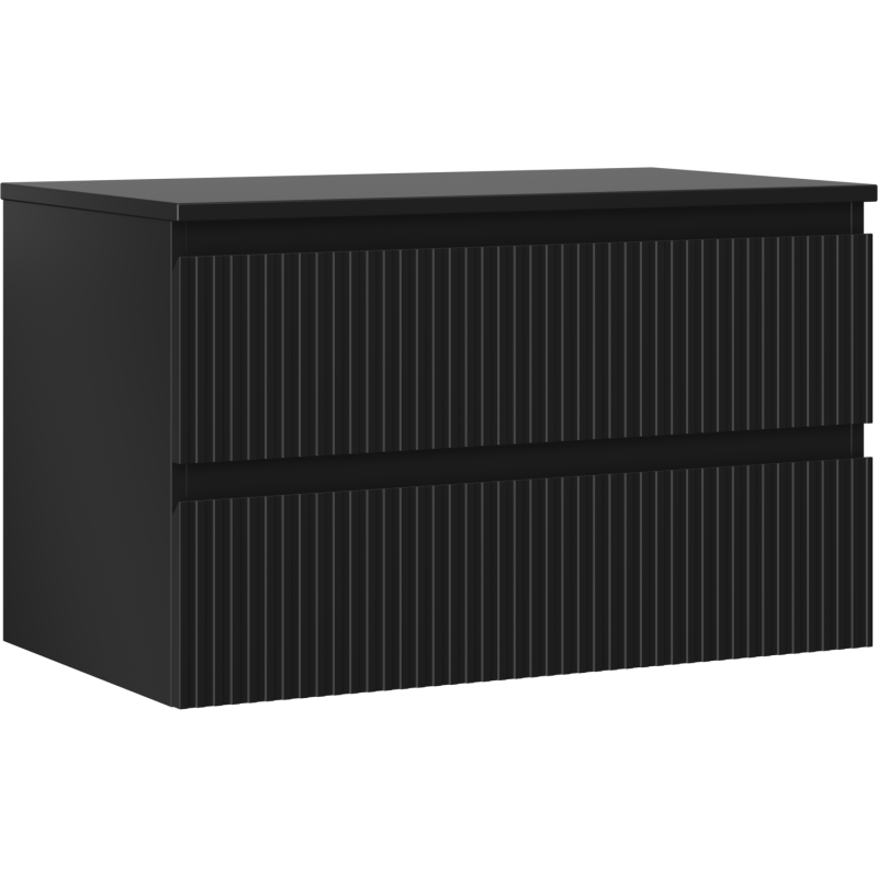 Mexen Rivel meuble de salle de bain sous lavabo 80 cm avec plateau, 2 tiroirs, rainuré, noir mat - 91A20-08047-2-BFFC71