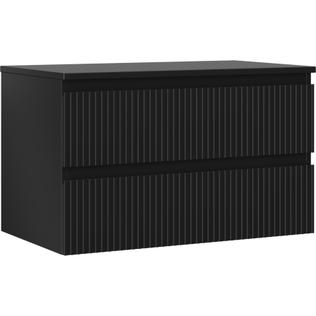 Mexen Rivel meuble de salle de bain sous lavabo 80 cm avec plateau, 2 tiroirs, rainuré, noir mat - 91A20-08047-2-BFFC71