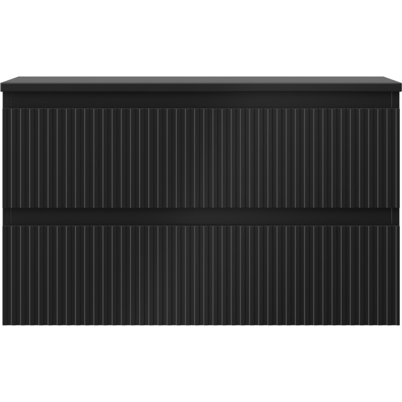 Mexen Rivel armoire de salle de bains sous-vasque 80 cm avec plateau, 2 tiroirs, rainurée, noir mat - 91A20-08047-2-BFFC71
