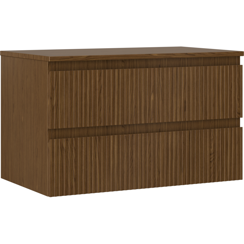 Mexen Rivel meuble de salle de bain sous-lavabo 80 cm avec plateau, 2 tiroirs, rainuré, noyer - 91A20-08047-2-BFFC86