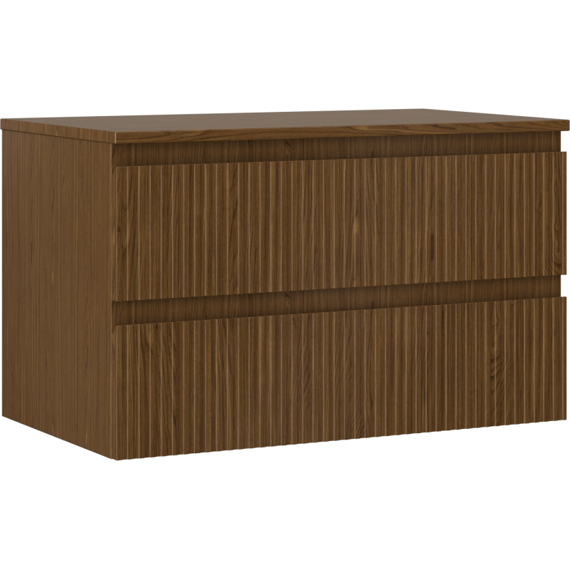 Mexen Rivel meuble de salle de bain sous-vasque 80 cm avec plateau, 2 tiroirs, rainuré, noyer - 91A20-08047-2-BFFC86