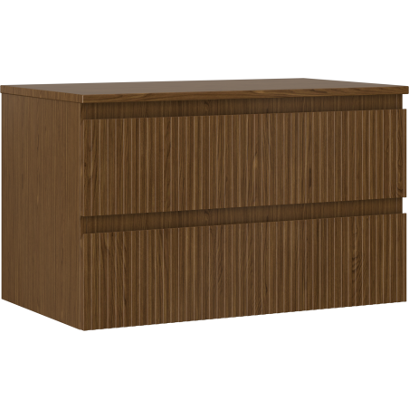 Mexen Rivel meuble de salle de bain sous-vasque 80 cm avec plateau, 2 tiroirs, rainuré, noyer - 91A20-08047-2-BFFC86