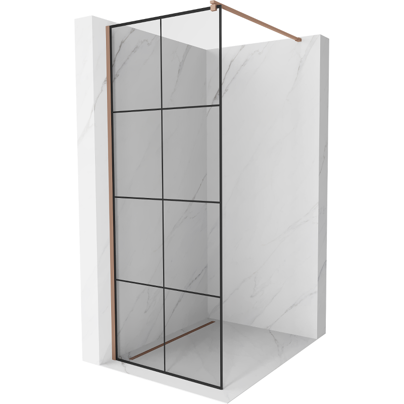 Paroi de douche Mexen Kioto Walk-in 80 x 200 cm, grille noire 8 mm, or rose - 800-080-101-60-77