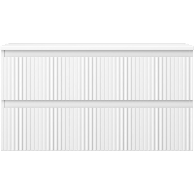 Mexen Rivel armoire de salle de bain sous lavabo 90 cm avec plateau, 2 tiroirs, rainurée, blanc mat - 91A20-09047-2-BFFC01