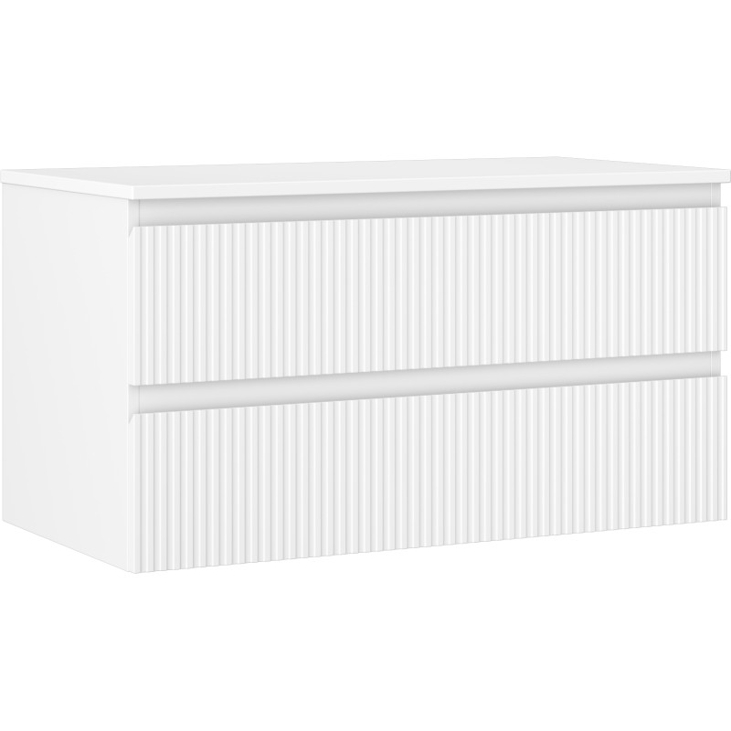 Mexen Rivel armoire de salle de bain sous lavabo 90 cm avec plateau, 2 tiroirs, rainurée, blanc mat - 91A20-09047-2-BFFC01