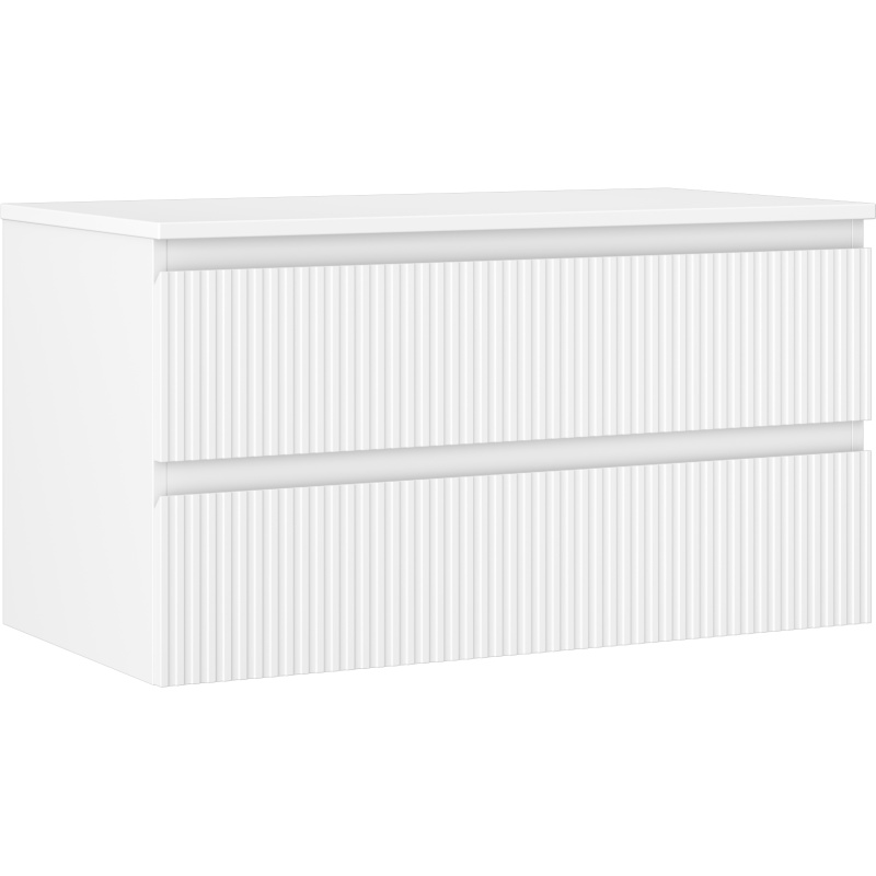Mexen Rivel armoire de salle de bains sous-vasque 90 cm avec plateau, 2 tiroirs, rainurée, blanc mat - 91A20-09047-2-BFFC01
