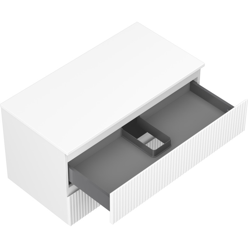 Mexen Rivel armoire de salle de bain sous lavabo 90 cm avec plateau, 2 tiroirs, rainurée, blanc mat - 91A20-09047-2-BFFC01