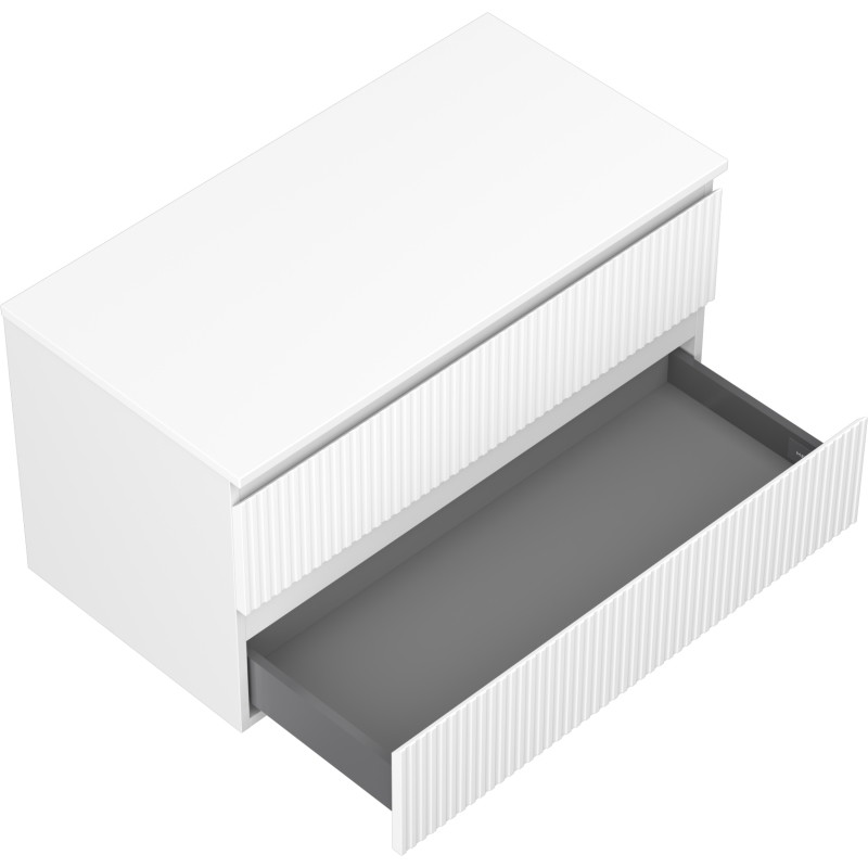 Mexen Rivel armoire de salle de bain sous lavabo 90 cm avec plateau, 2 tiroirs, rainurée, blanc mat - 91A20-09047-2-BFFC01