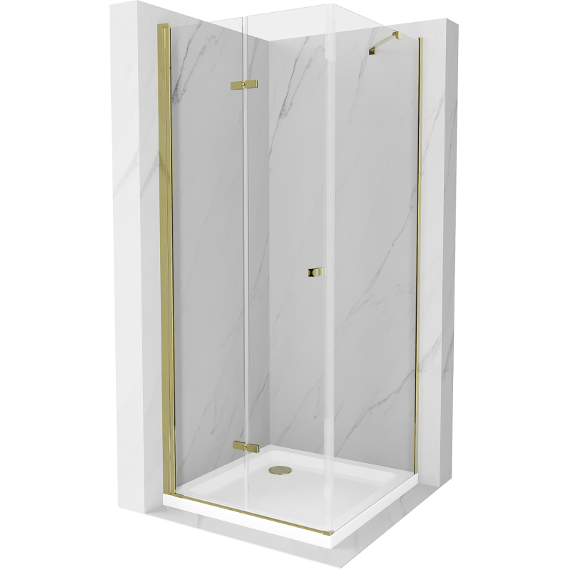 Mexen Lima cabine de douche pliante 70 x 70 cm, transparent, doré + receveur Flat - 856-070-070-50-00-4010