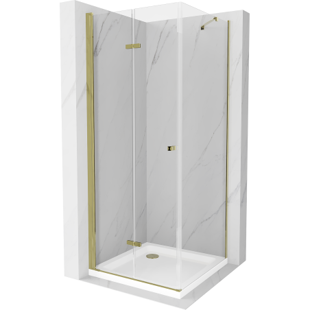 Mexen Lima cabine de douche pliante 70 x 70 cm, transparent, doré + receveur Flat - 856-070-070-50-00-4010