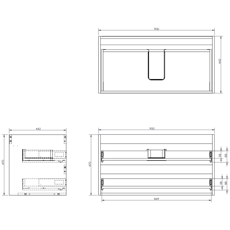 Mexen Rivel meuble de salle de bain sous-lavabo 90 cm avec plateau, 2 tiroirs, rainuré, graphite mat - 91A20-09047-2-BFFC66