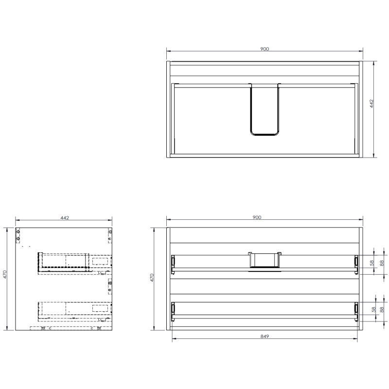 Mexen Rivel meuble de salle de bain sous-vasque 90 cm avec plateau, 2 tiroirs, rainuré, noir mat - 91A20-09047-2-BFFC71