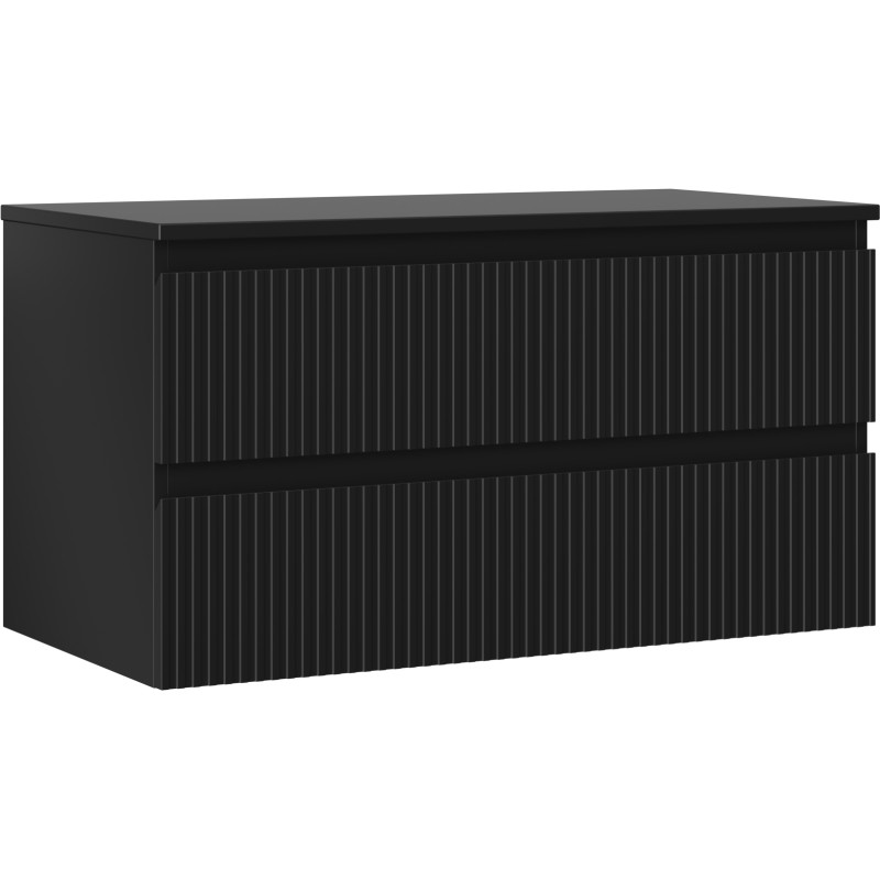 Mexen Rivel meuble de salle de bain sous lavabo 90 cm avec plateau, 2 tiroirs, rainuré, noir mat - 91A20-09047-2-BFFC71