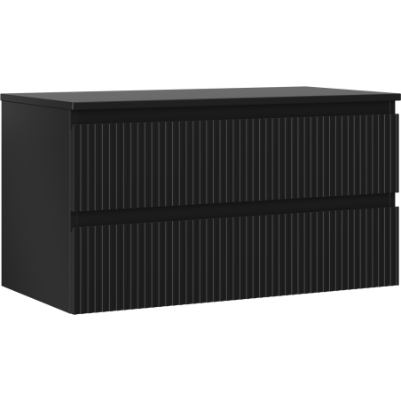 Mexen Rivel meuble de salle de bain sous-vasque 90 cm avec plateau, 2 tiroirs, rainuré, noir mat - 91A20-09047-2-BFFC71