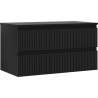 Mexen Rivel meuble de salle de bain sous-vasque 90 cm avec plateau, 2 tiroirs, rainuré, noir mat - 91A20-09047-2-BFFC71