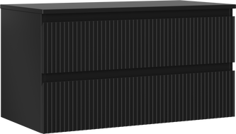 Mexen Rivel meuble de salle de bain sous-vasque 90 cm avec plateau, 2 tiroirs, rainuré, noir mat - 91A20-09047-2-BFFC71