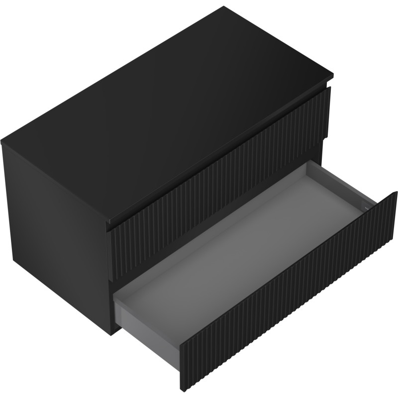 Mexen Rivel meuble de salle de bain sous lavabo 90 cm avec plateau, 2 tiroirs, rainuré, noir mat - 91A20-09047-2-BFFC71