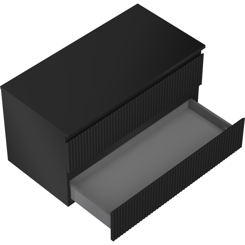 Mexen Rivel meuble de salle de bain sous-vasque 90 cm avec plateau, 2 tiroirs, rainuré, noir mat - 91A20-09047-2-BFFC71