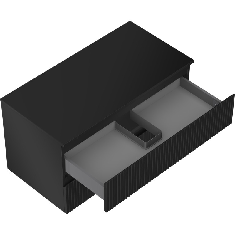 Mexen Rivel meuble de salle de bain sous lavabo 90 cm avec plateau, 2 tiroirs, rainuré, noir mat - 91A20-09047-2-BFFC71