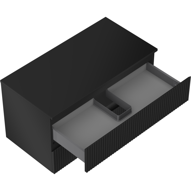 Mexen Rivel meuble de salle de bain sous-vasque 90 cm avec plateau, 2 tiroirs, rainuré, noir mat - 91A20-09047-2-BFFC71