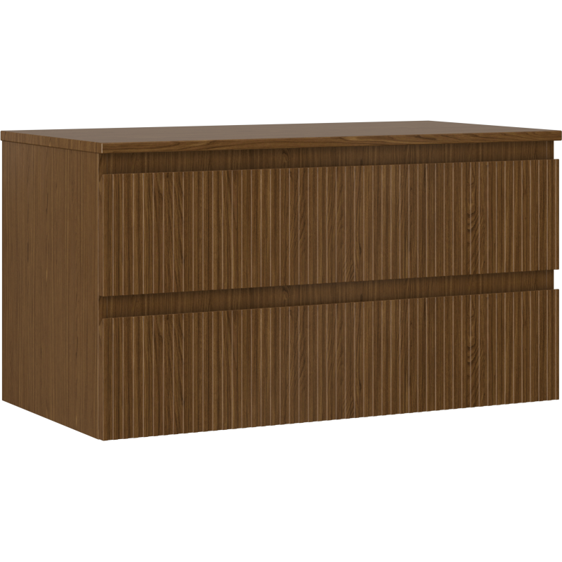Mexen Rivel armoire de salle de bain sous lavabo 90 cm avec plateau, 2 tiroirs, rainurée, noyer - 91A20-09047-2-BFFC86
