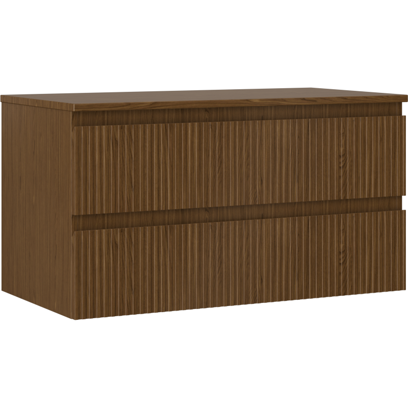 Mexen Rivel meuble de salle de bain sous lavabo 90 cm avec plateau, 2 tiroirs, rainuré, noyer - 91A20-09047-2-BFFC86