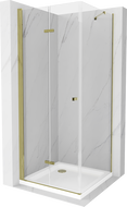 Mexen Lima cabine de douche pliante 80 x 80 cm, transparent, dorée + bac à douche Flat - 856-080-080-50-00-4010