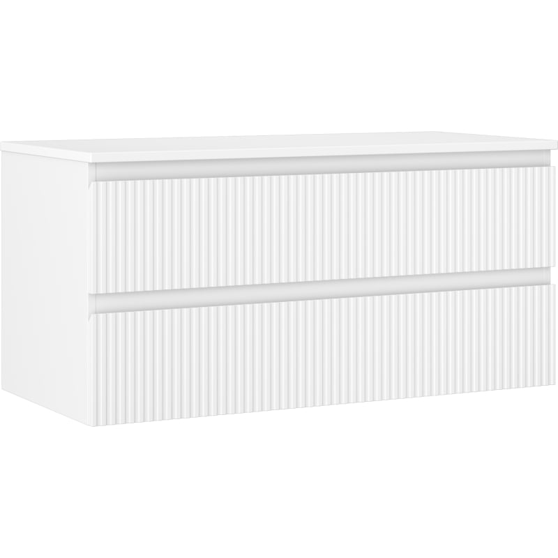 Mexen Rivel meuble de salle de bain sous lavabo 100 cm avec plateau, 2 tiroirs, rainuré, blanc mat - 91A20-10047-2-BFFC01