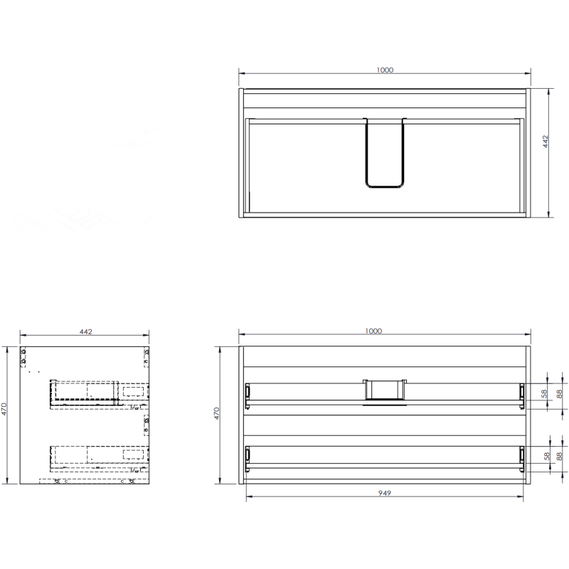 Mexen Rivel meuble de salle de bain sous-lavabo 100 cm avec dessus, 2 tiroirs, rainuré, gris mat - 91A20-10047-2-BFFC62