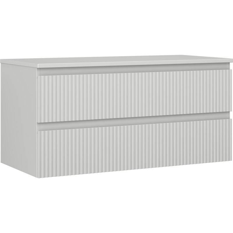Mexen Rivel armoire de salle de bains sous lavabo 100 cm avec plateau, 2 tiroirs, rainurée, gris mat - 91A20-10047-2-BFFC62