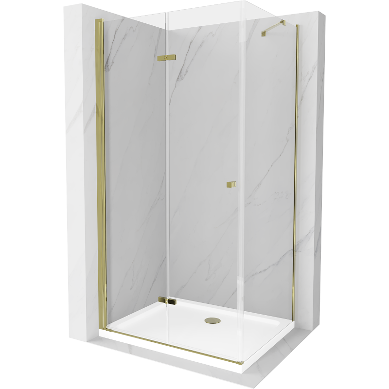 Mexen Lima cabine de douche pliante 90 x 80 cm, transparent, or + receveur Flat - 856-090-080-50-00-4010