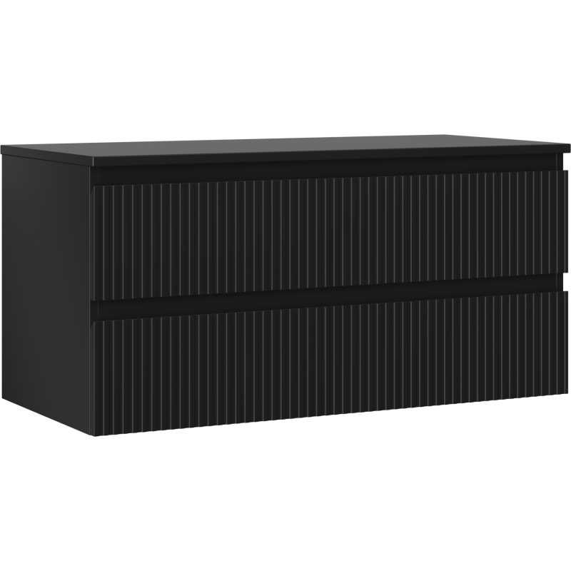 Mexen Rivel meuble de salle de bain sous-lavabo 100 cm avec plateau, 2 tiroirs, rainuré, noir mat - 91A20-10047-2-BFFC71