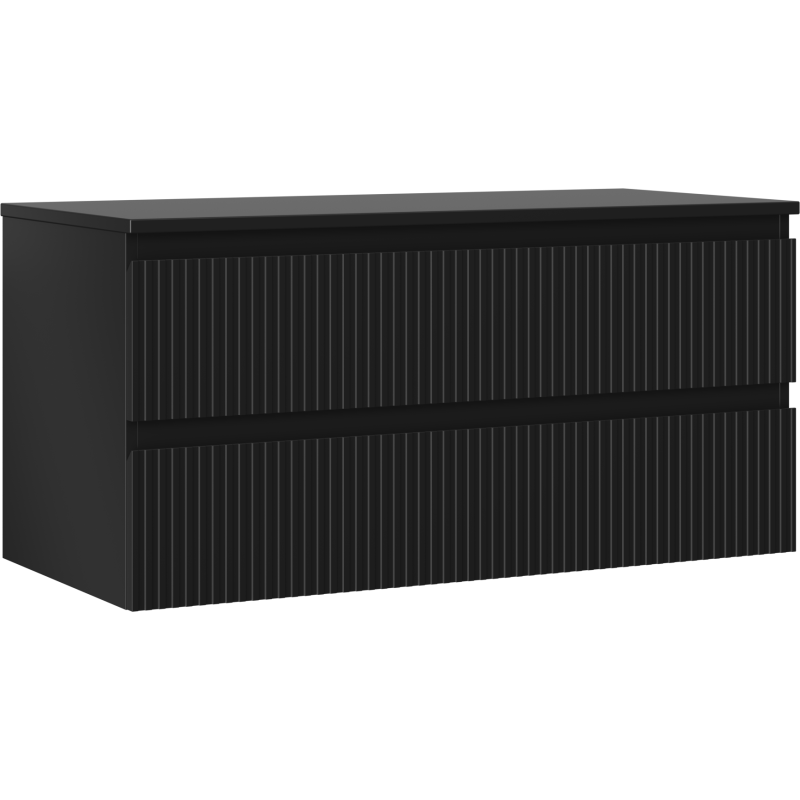 Mexen Rivel meuble de salle de bains sous-vasque 100 cm avec plateau, 2 tiroirs, rainuré, noir mat - 91A20-10047-2-BFFC71