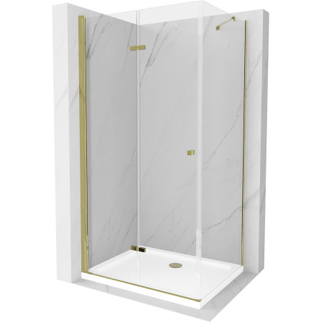 Mexen Lima cabine de douche pliable 100 x 70 cm, transparent, dorée + bac à douche Flat - 856-100-070-50-00-4010