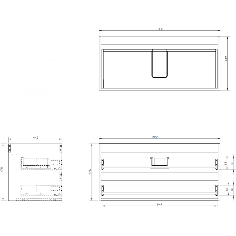 Mexen Rivel meuble de salle de bain sous lavabo 100 cm avec plateau, 2 tiroirs, rainuré, noyer - 91A20-10047-2-BFFC86