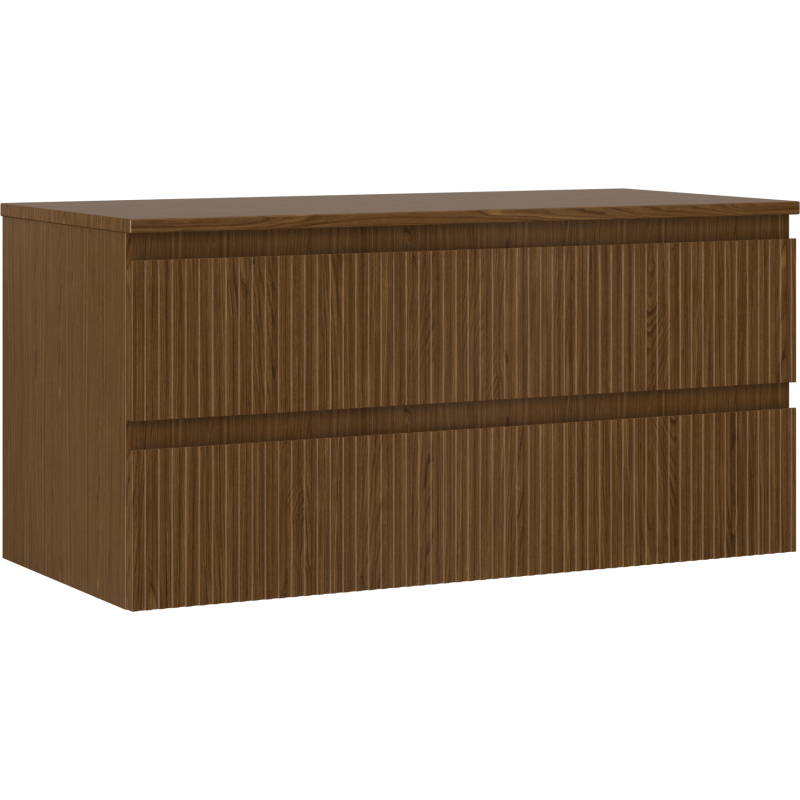 Mexen Rivel meuble de salle de bain sous lavabo 100 cm avec plateau, 2 tiroirs, rainuré, noyer - 91A20-10047-2-BFFC86