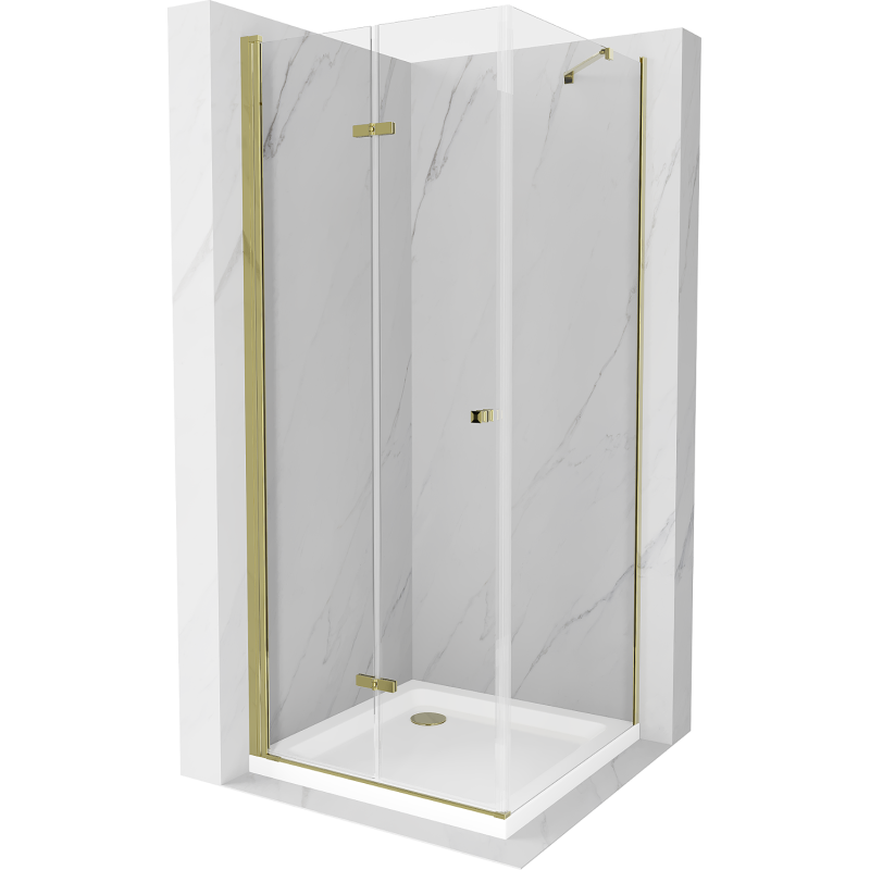 Mexen Lima cabine de douche pliante 100 x 100 cm, transparent, dorée + receveur Flat - 856-100-100-50-00-4010